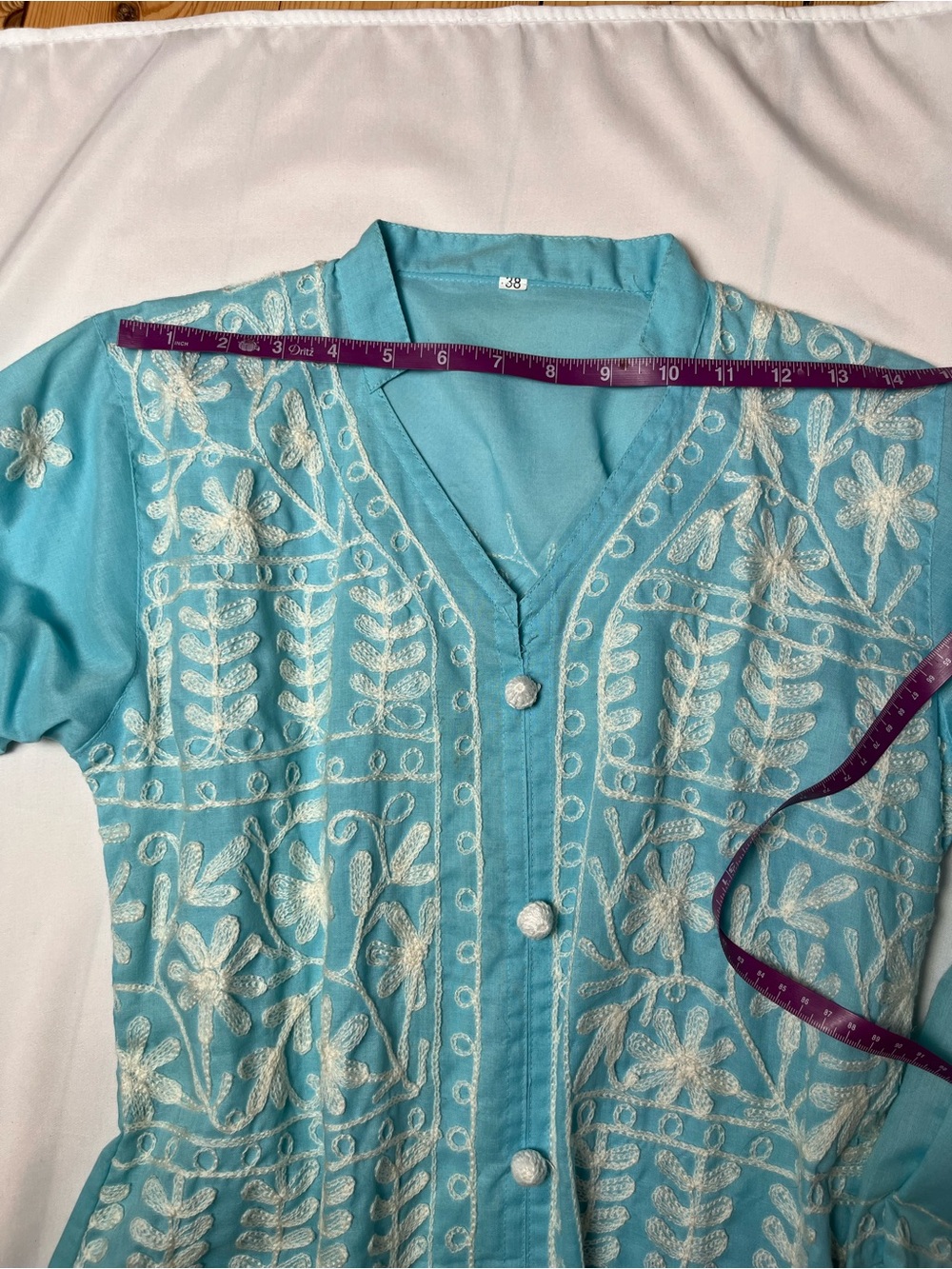 Turquoise Embroidered Button-Front Tunic - Picture 3 of 5